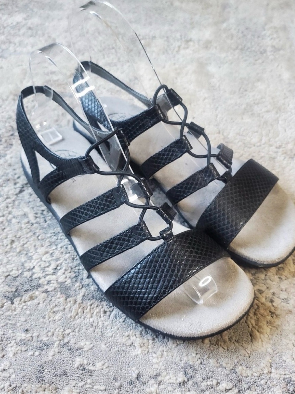 Life Stride Black Textured Strappy Slingback Sandals